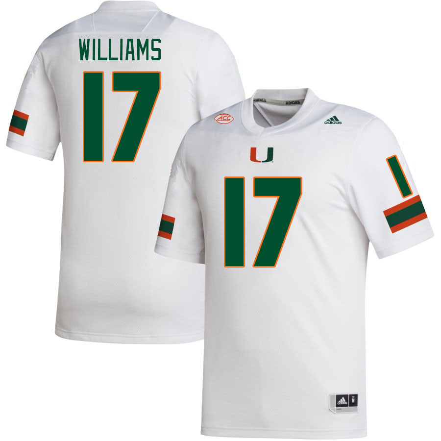 Men #17 Emory Williams Miami Hurricanes College Football Jerseys Stitched-White - Click Image to Close